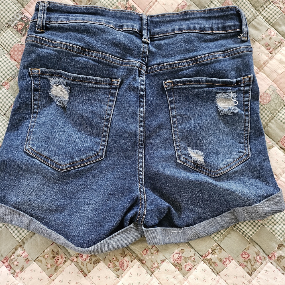 Wax Jean Women's Distressed Blue Denim Shorts - Picture 2 of 9